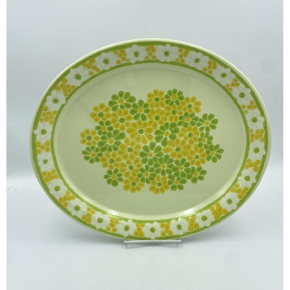 Vintage Franciscan Picnic Yellow Green Daisy Floral 14" Serving Platter 70s